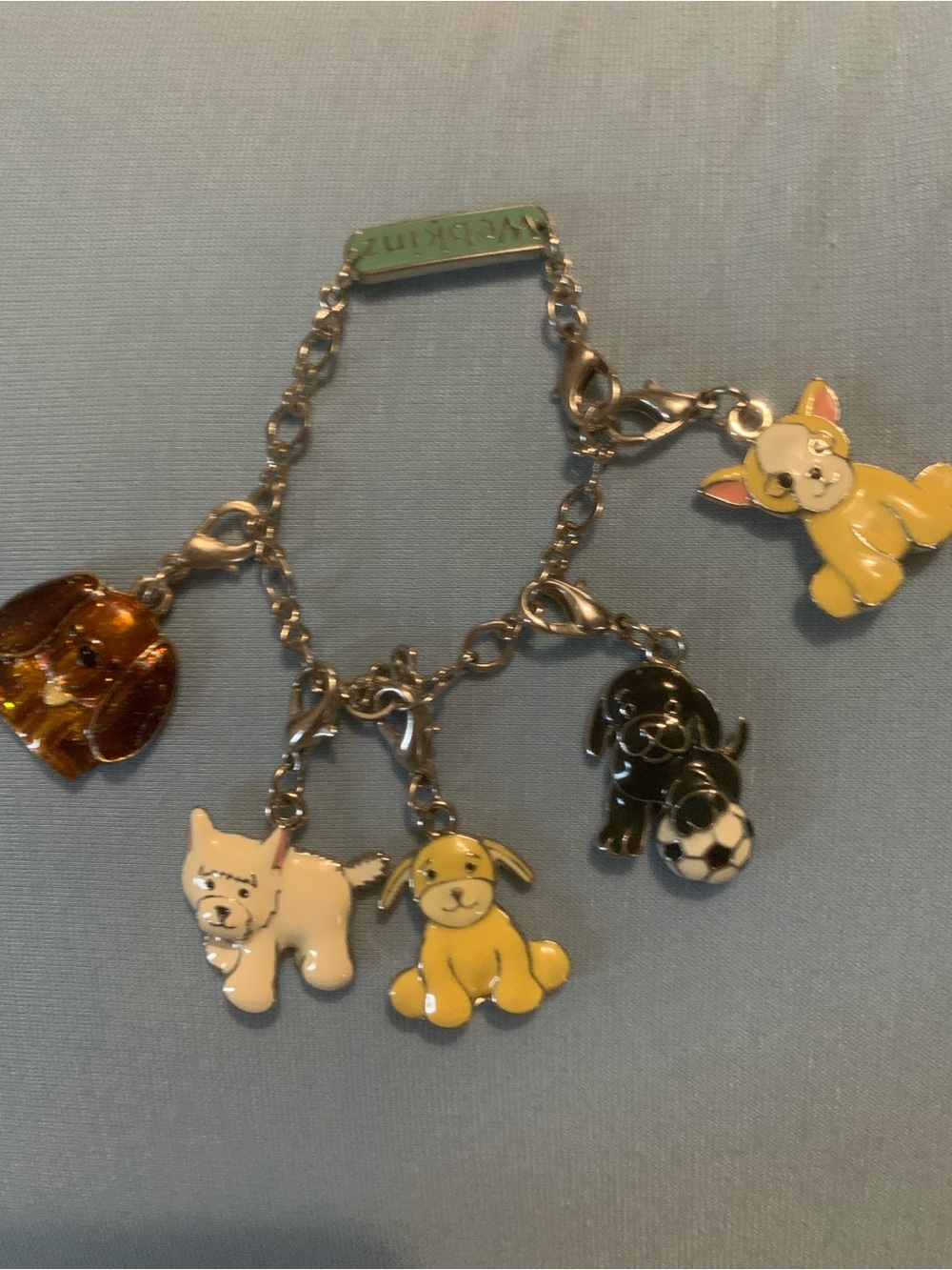 Enamel Puppy Charm Bracelet - Yellow, White, Black, Brown